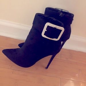 Cute rhinestone buckle booties